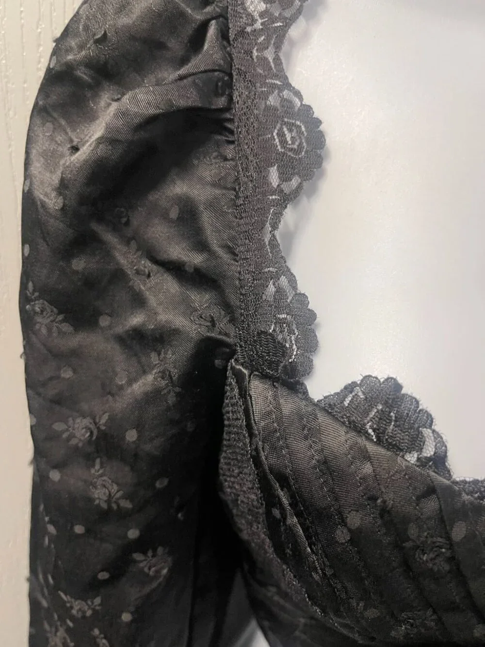 For Love & Lemons Liz Black Lace Swiss Dot Cropped Blouse XS